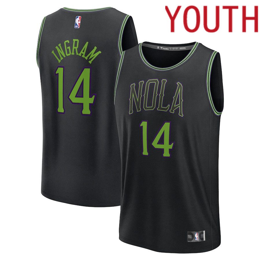 Youth New Orleans Pelicans #14 Brandon Ingram Fanatics Branded Black City Edition 2023-24 Fast Break NBA Jersey